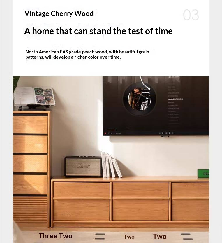 Сherry Solid Wood Modern Floor Storage Locker TV Cabinet.