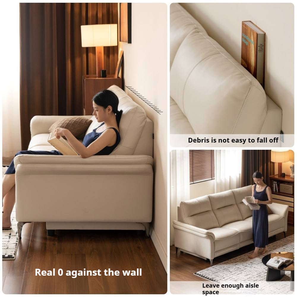 Pine Solid Wood Leather Sofa Cream Style Functional Electric