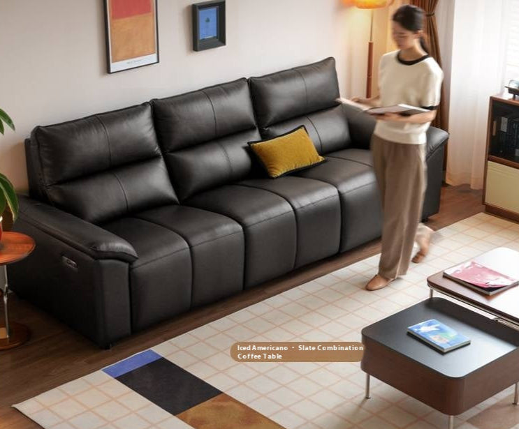 Genuine Leather Sofa Zero-Wall Electric Recliner with Extendable Function and Piano-Key Controls