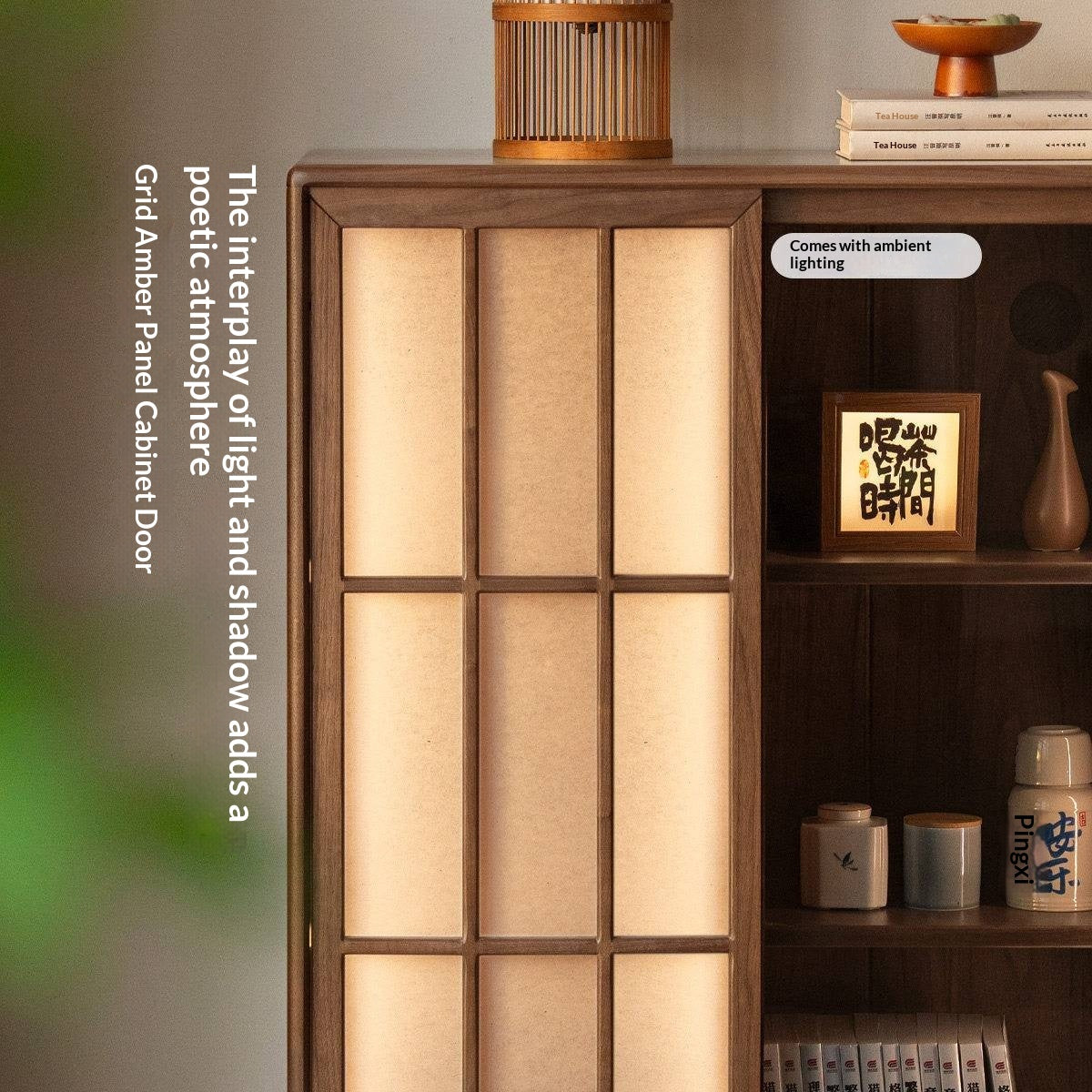 Black Walnut Solid Wood Sliding Door Side Cabinet