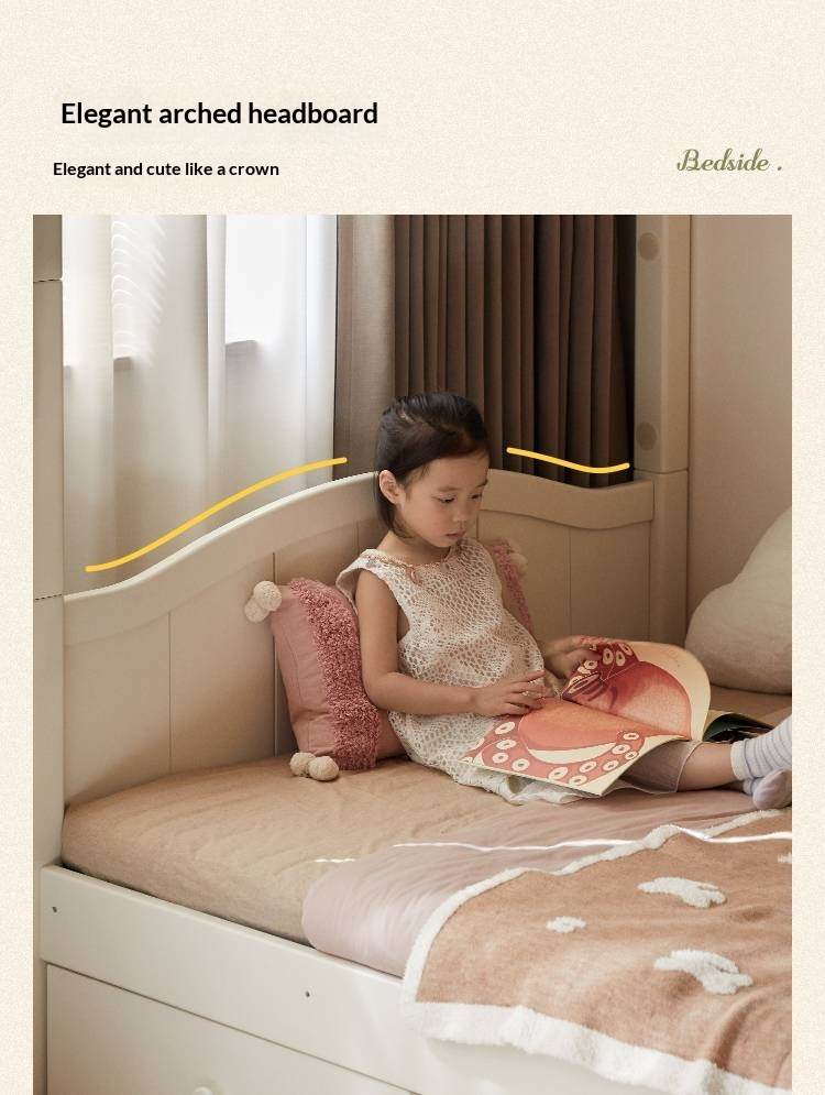 Rubberwood Solid Wood Children's White Castle Princess Bunk Bed