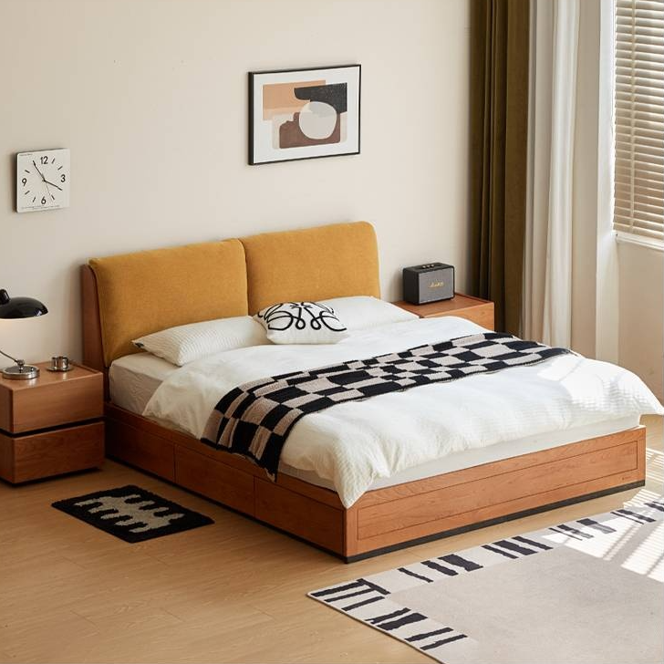 Cherry Solid Wood Box Bed Vintage Style