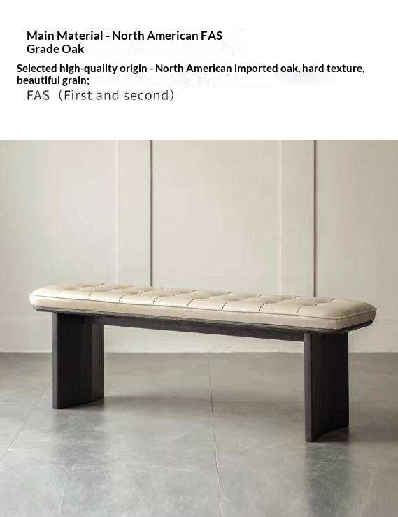 Black Walnut, Ash, Oak Solid Wood Luxury First-Layer Yellow Cowhide Seat Bench