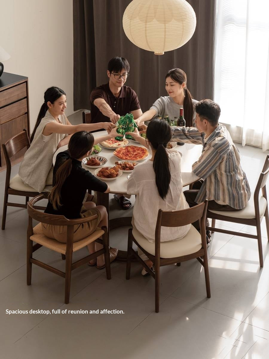 Ash Solid Wood Rock Plate Dining Table with Rotary Wheel