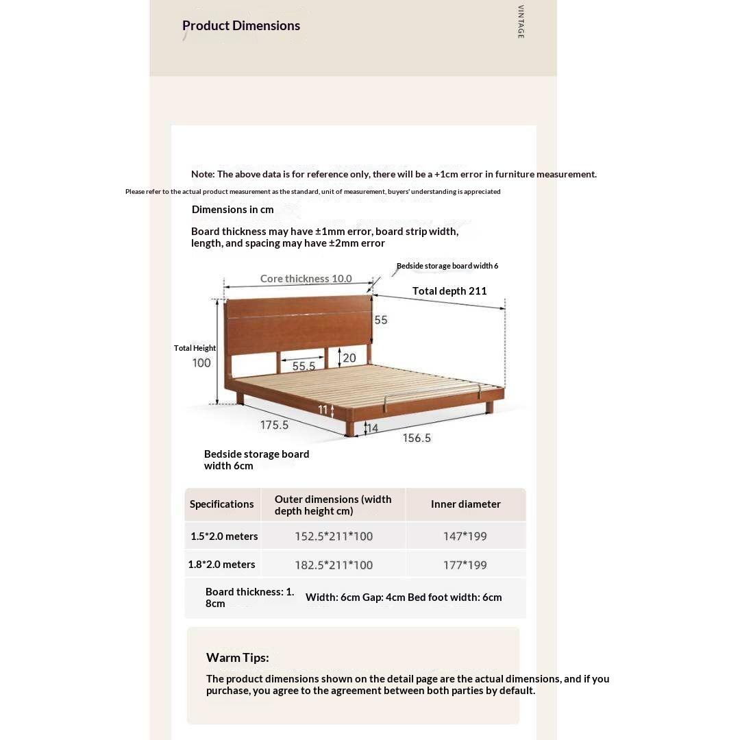 Poplar Solid Wood with High Headboard and Large Board Bed