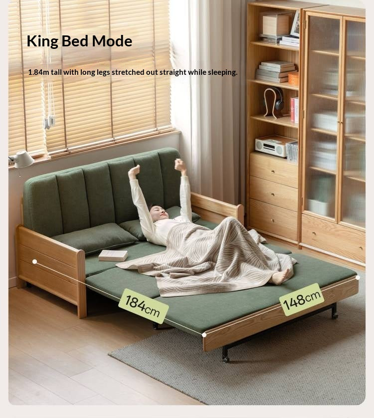 Ash, Oak Solid Wood Sleeper Sofa with Solid Wood Armrests and Built-In Wheels