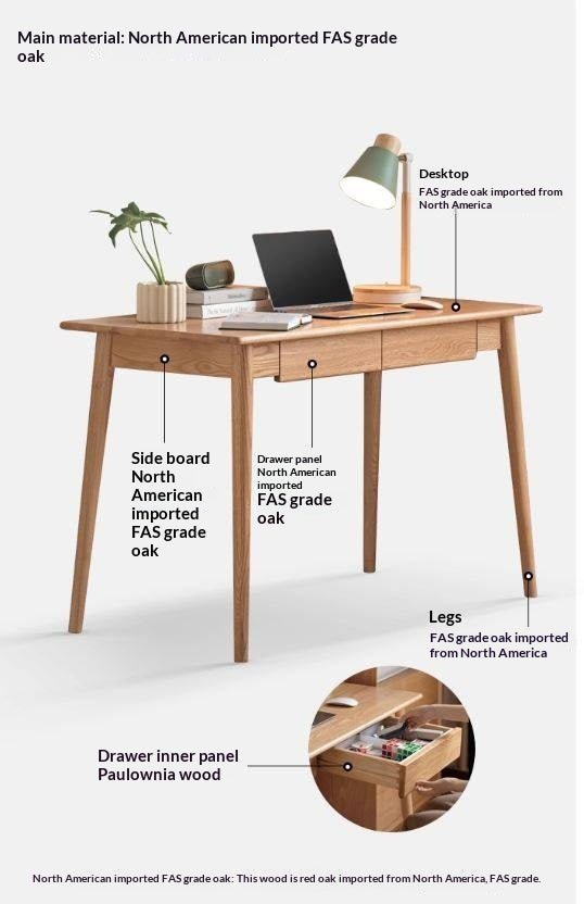 Oak Solid Wood Office Desk Spindle-Shaped Slanted Legs