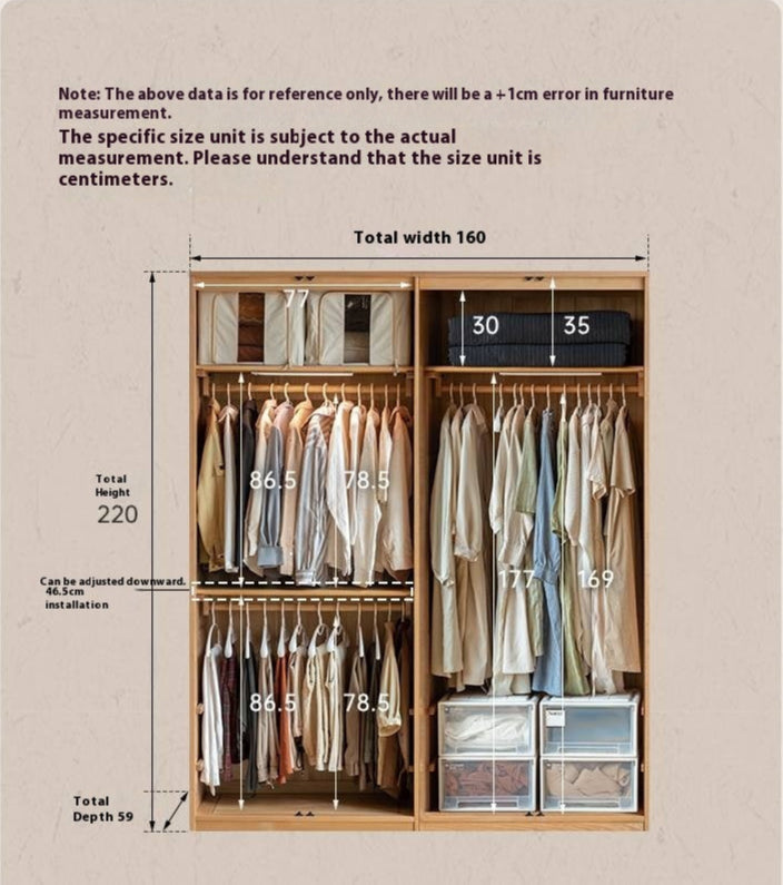 Oak Solid Wood Rattan Door Floor Wardrobe