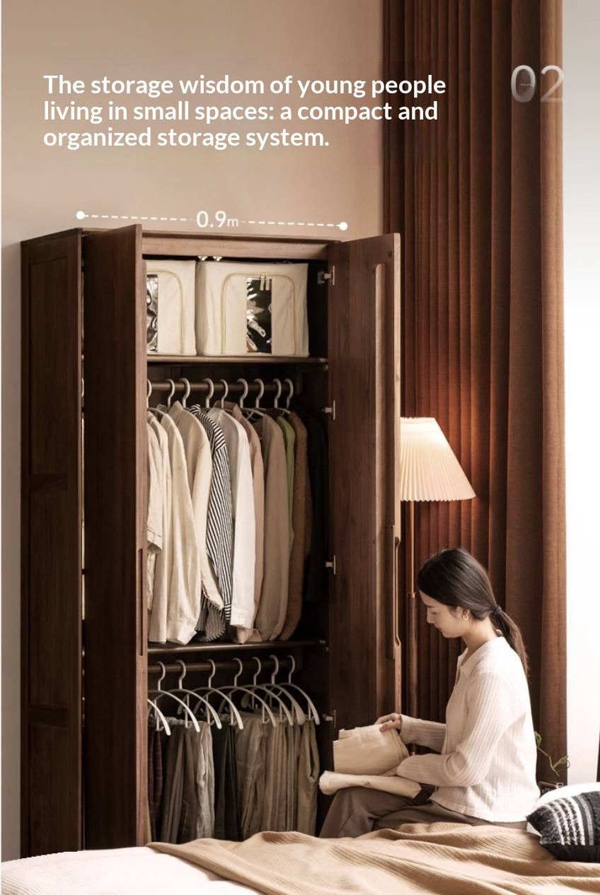 Black Walnut, Sandalwood Solid Wood Large Wardrobe