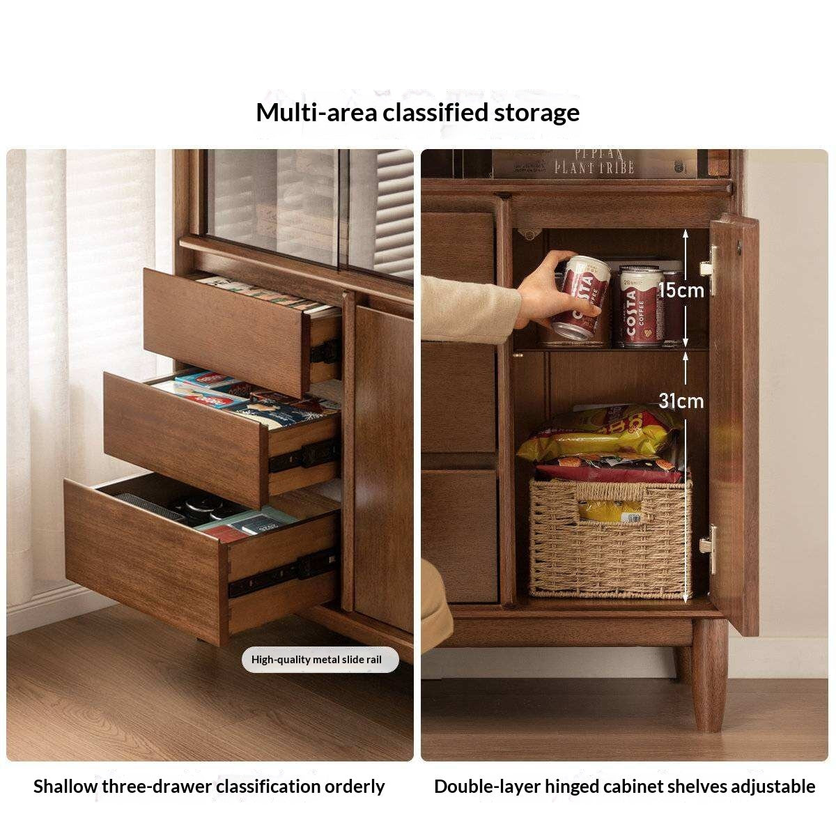 Golden Pear solid wood Side Cabinet with Enclosed Storage and Display Shelves