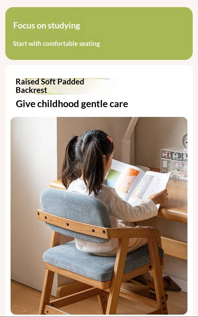 Solid Rubberwood Nordic Style Kids Chair with Adjustable Armrest