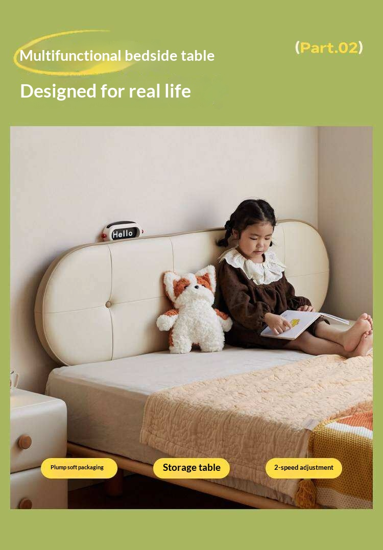 Beech Solid Wood Kids Floating Platform Bed with Upholstered Headboard and Optional Guardrails