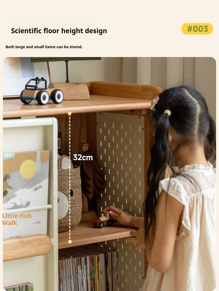 Solid Rubberwood Children's Bookcase with Sliding Doors and Toy Storage
