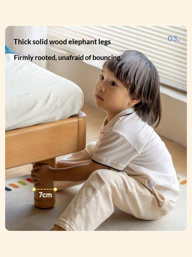 Beech Solid Wood Kids Montessori Platform Bed with Upholstered Headboard