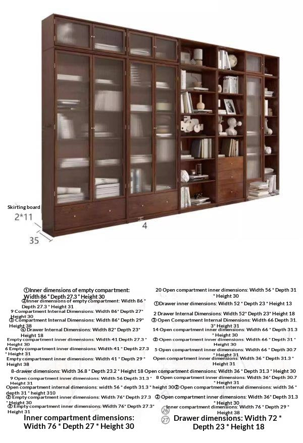 Oak, Ash Solid Wood Modular Bookcase with Glass Doors