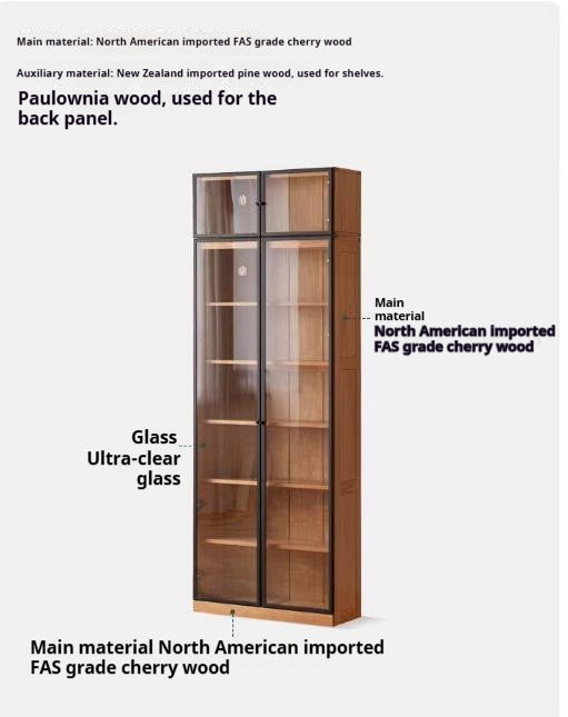 Cherry Solid Wood Floor-Standing Bookcase with Modern Shelving