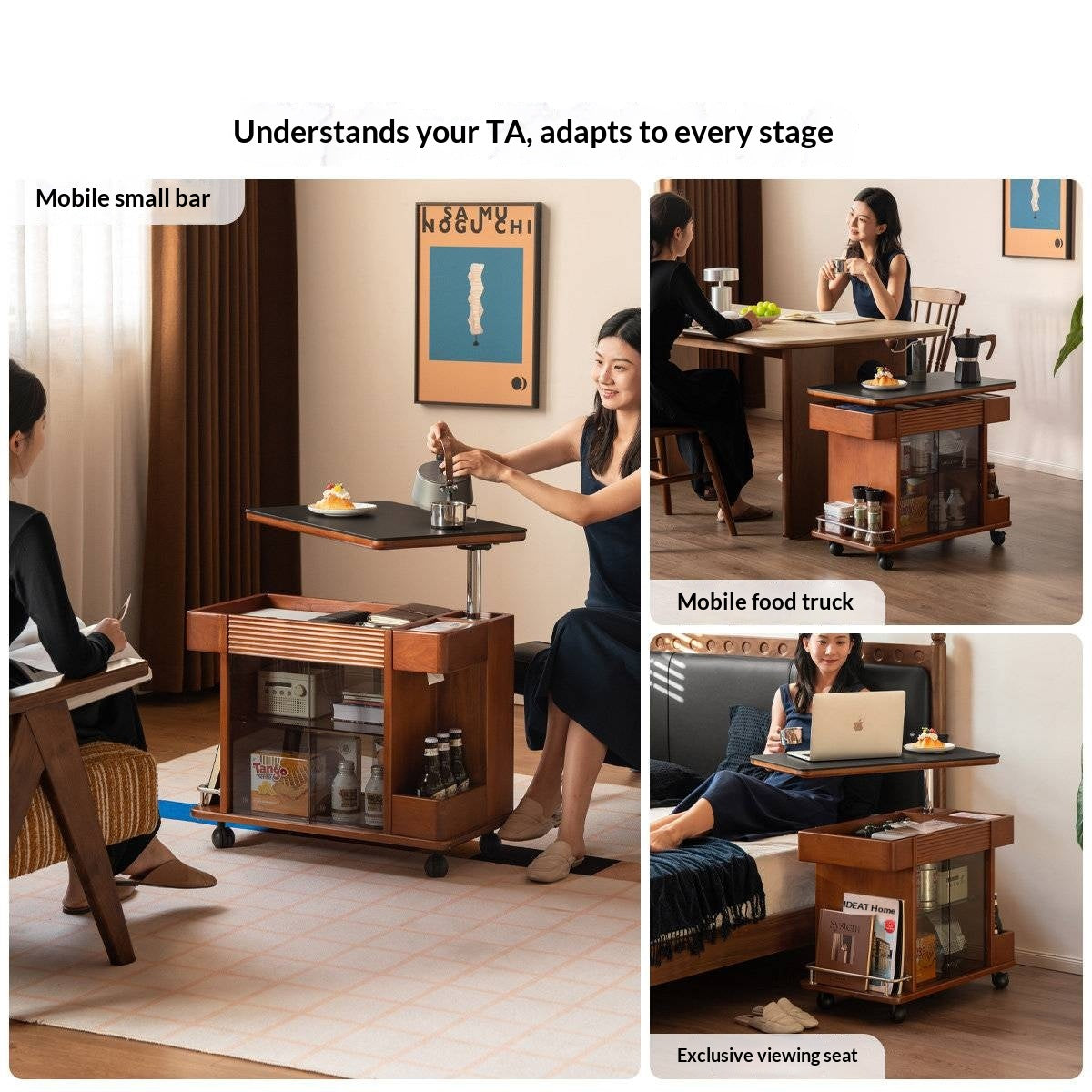 Tulipwood Solid Wood Elevating Rock Board Side Table