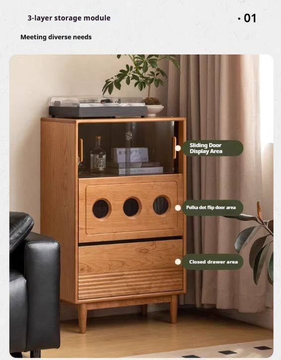 Cherry Solid Wood Retro Storage Side Cabinet.