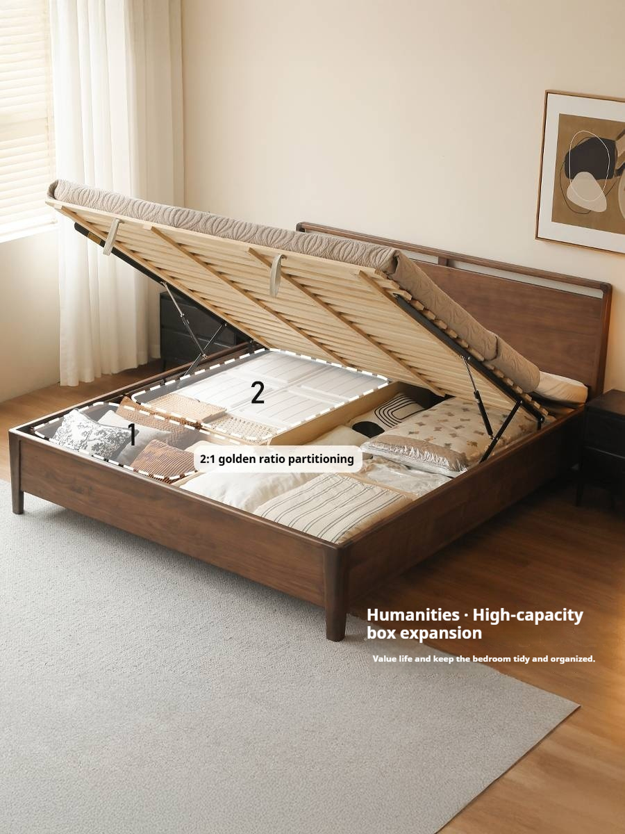 Black Walnut Solid Wood Light Luxury Box Bed