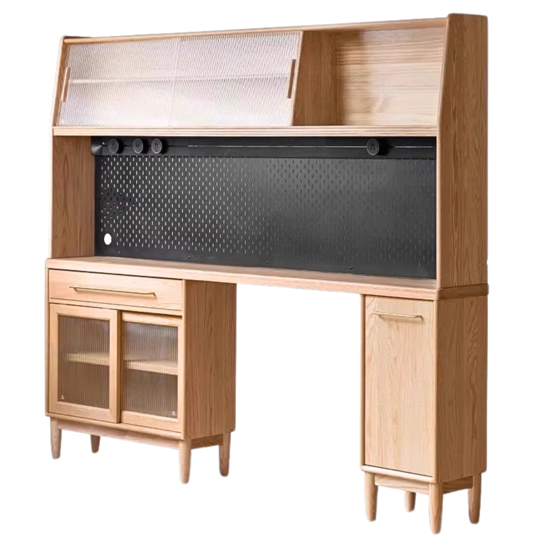 Oak Solid Wood Ultra-thin Multi-function Dining Sideboard Integrated