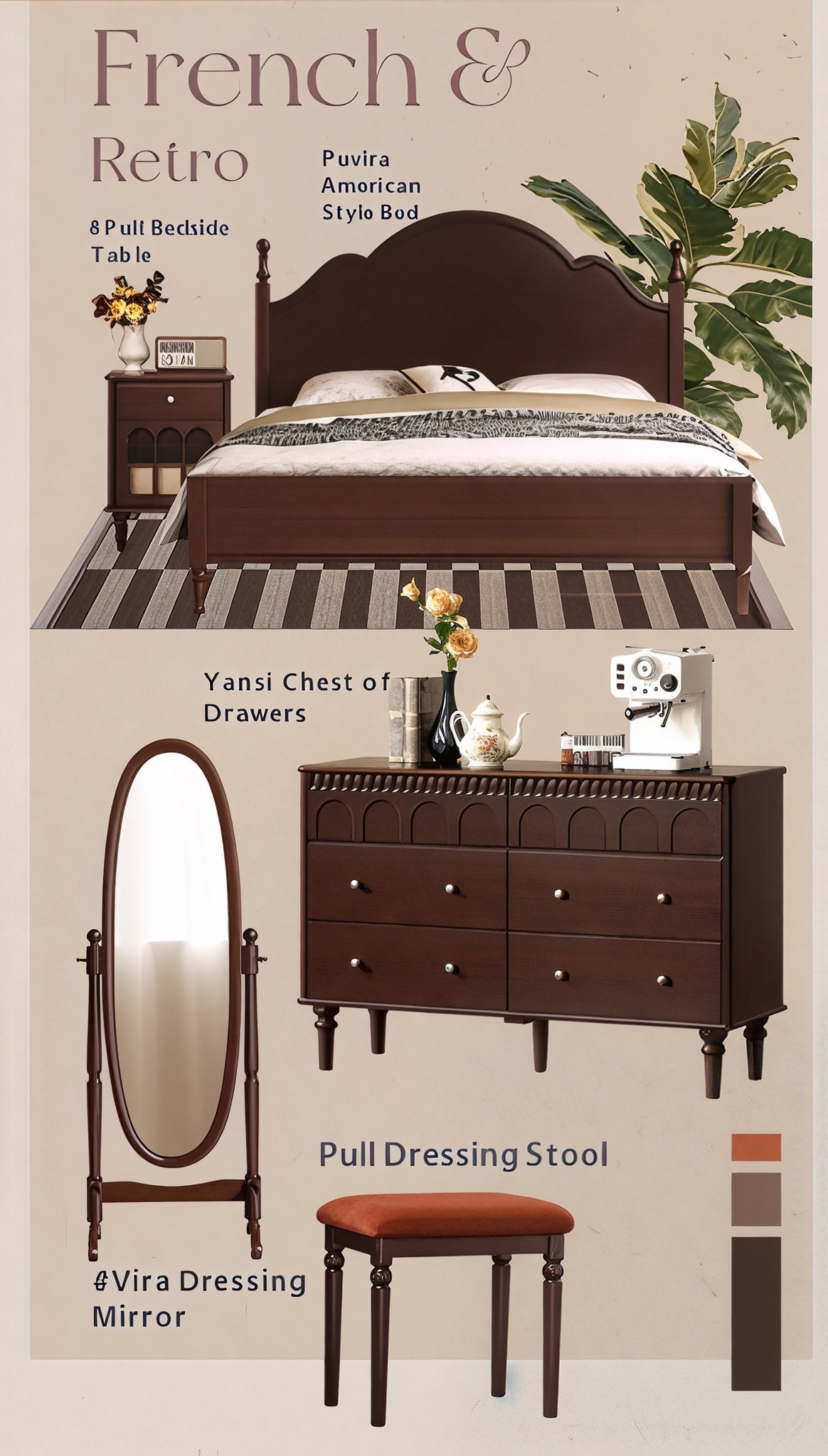 Poplar Solid Wood Retro Style Bucket Cabinet