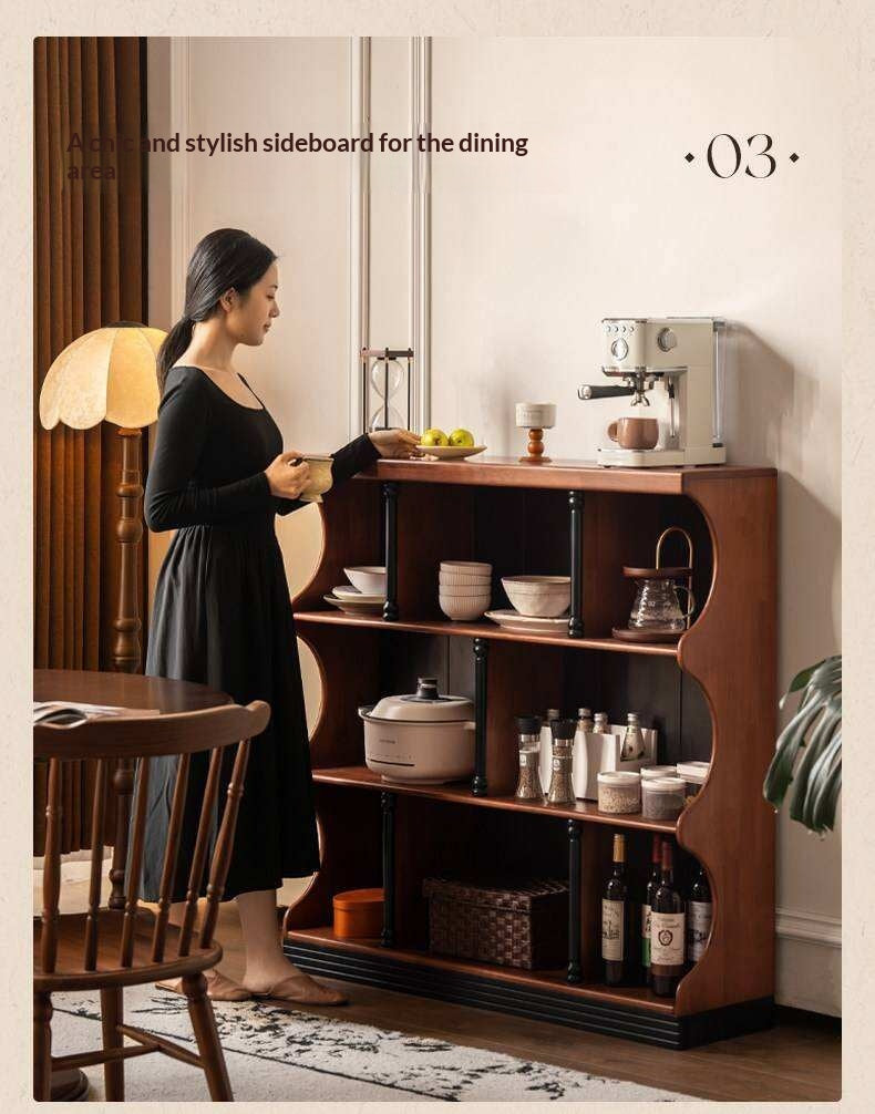 Solid RubberWood French Retro Bookcase with Storage Cabinet