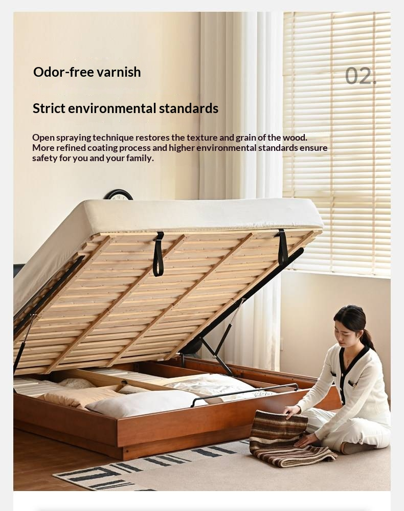 Poplar Solid Wood Box Bed — Upholstered Floating Bed with Bauhaus Style