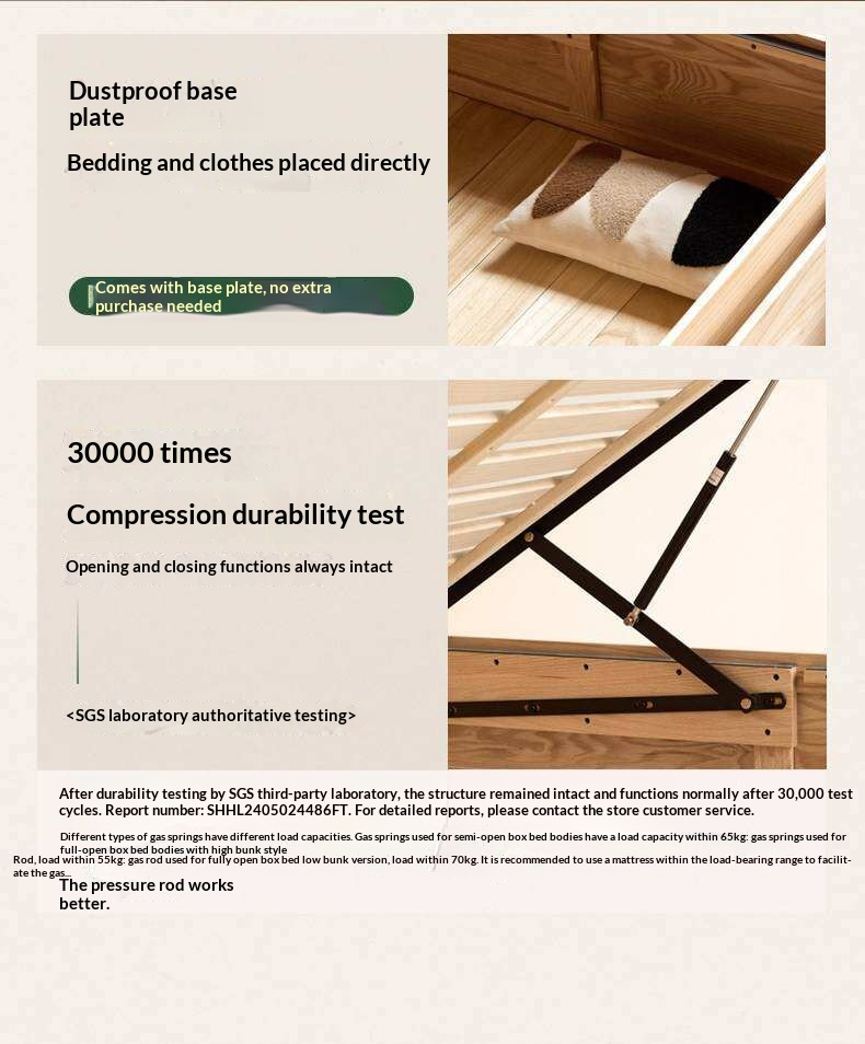 Oak Solid Wood Storage Bed with Hydraulic Lift-Up Frame and drawers