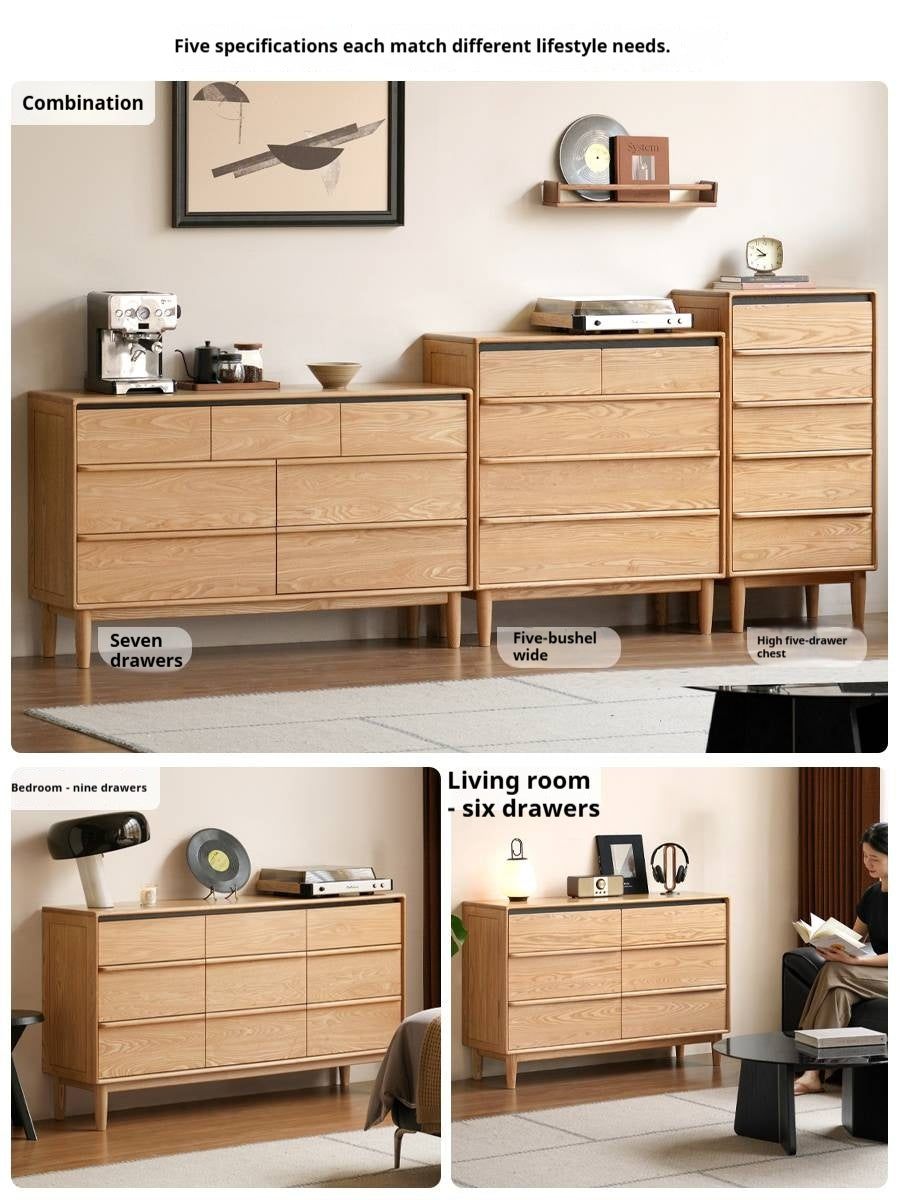 Oak, Ash Solid Wood Modern Storage Drawer Cabinet