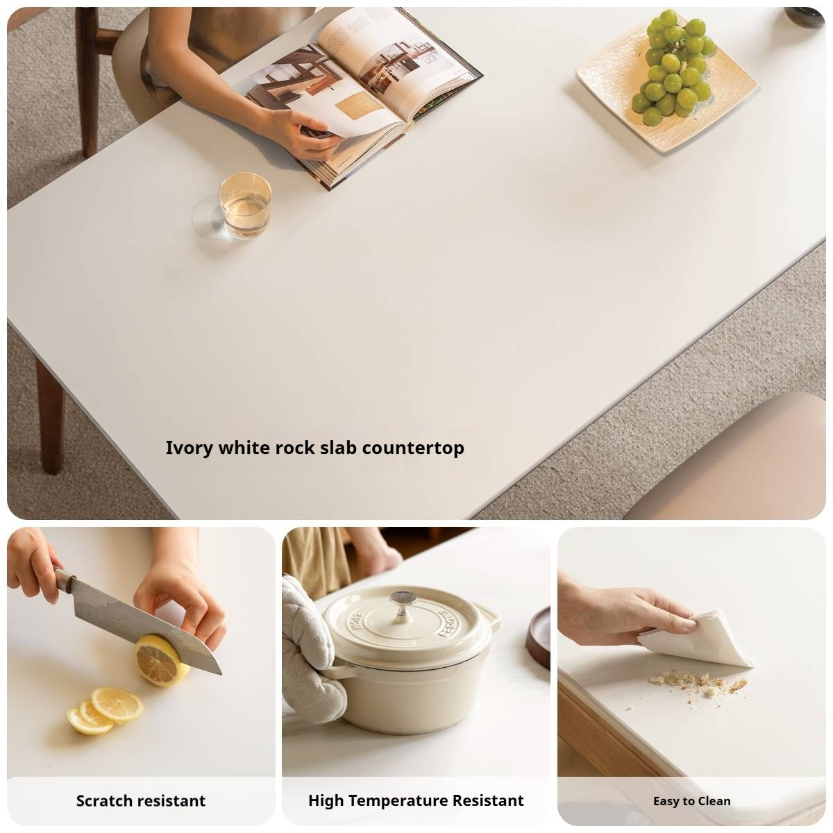 Beech Solid Wood Rock Board Dining Table
