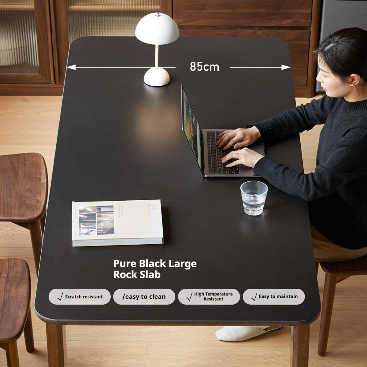 Oak Solid Wood Restaurant Light Luxury Style Rock Slab Long Table