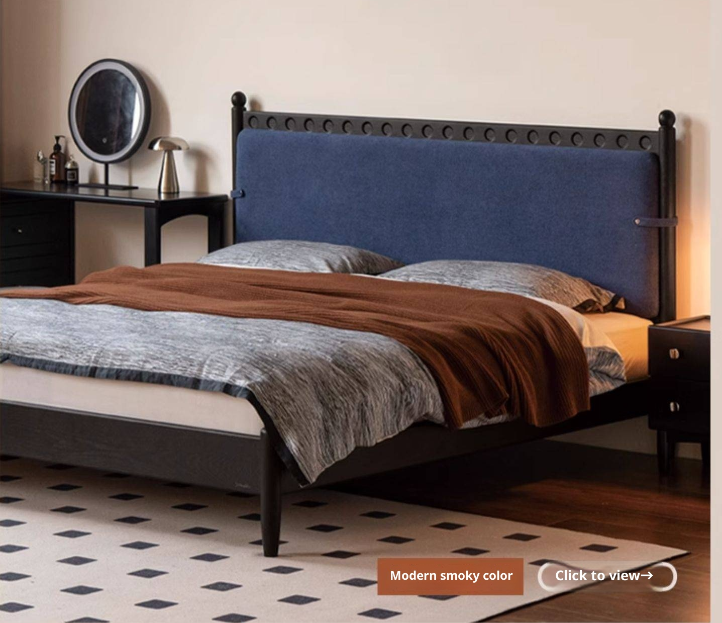 Poplar Solid Wood Genuine Leather Soft Backrest Bed Retro Vintage