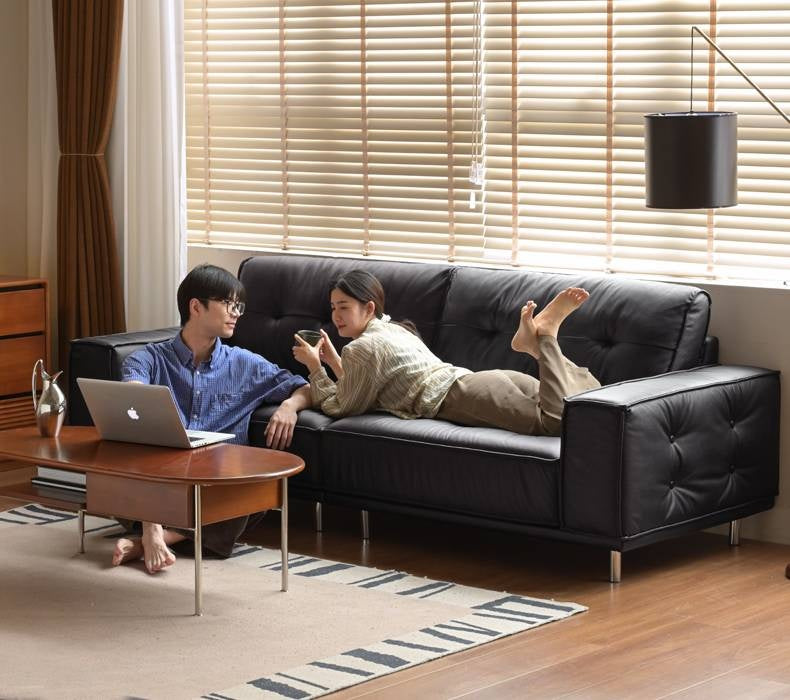 Genuine Leather Medieval Style Black tofu block Sofa