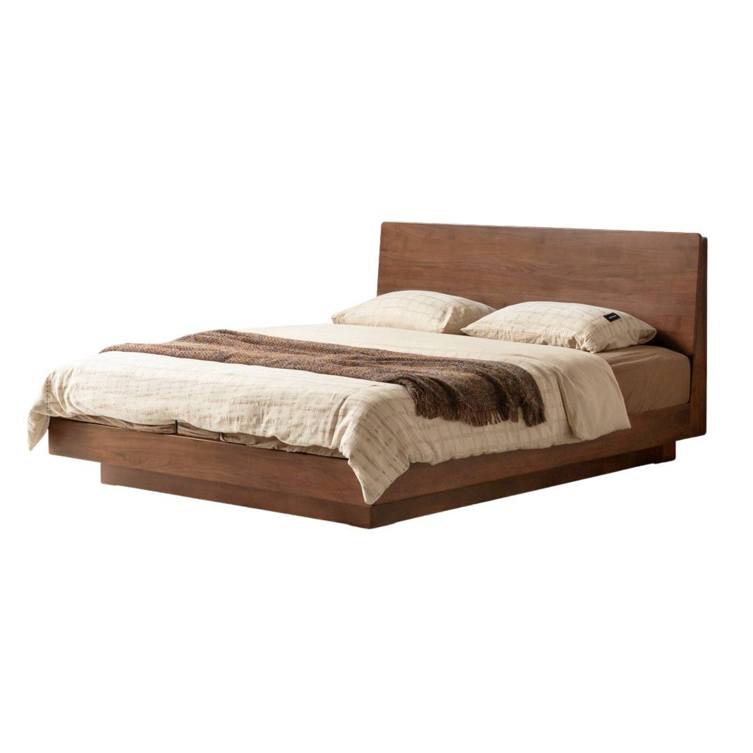 Black Walnut Solid Wood Bed — Italian Light Luxury Suspended Bed