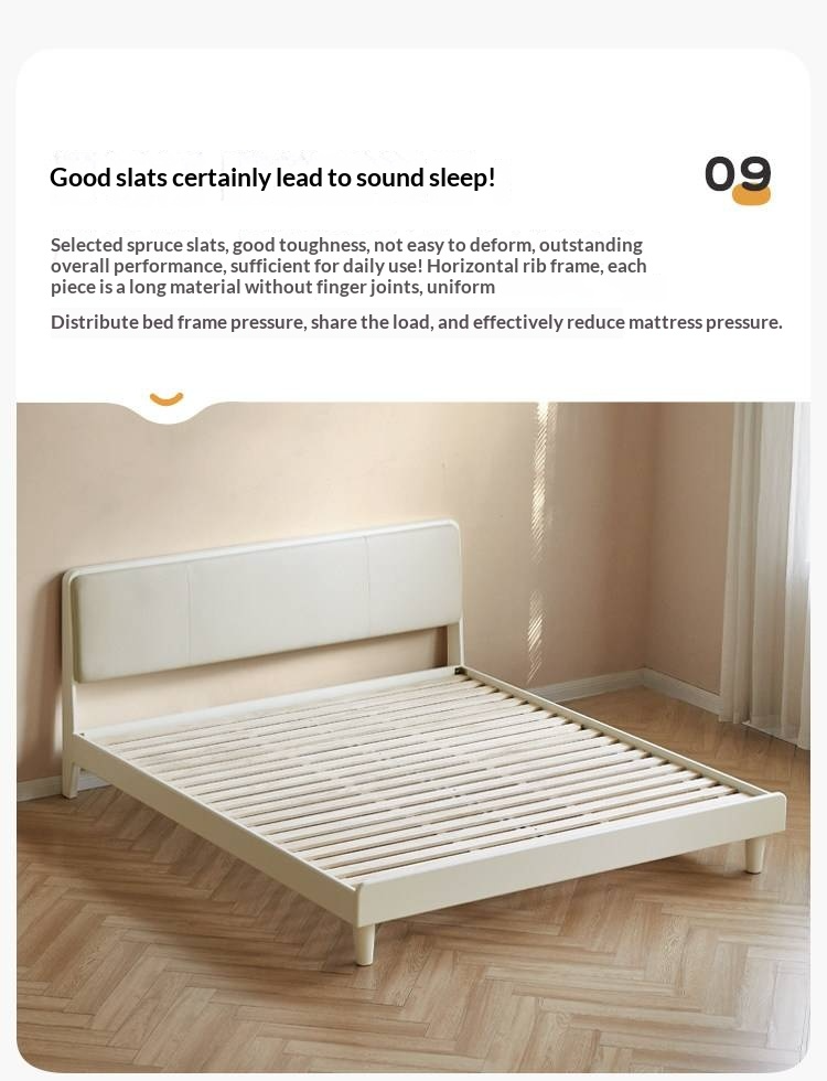 Pine Solid Wood Upholstered Bed — Modern Minimalist White Design, Light Luxury with Organic Leather