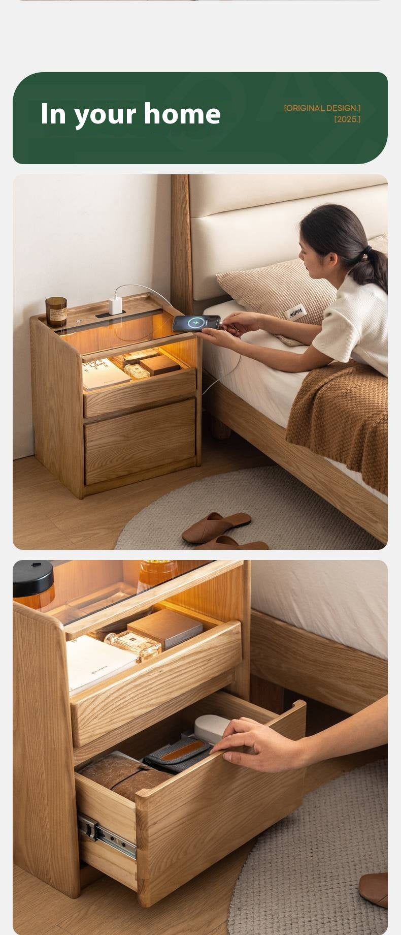 Ash Solid Wood Modern Nightstand