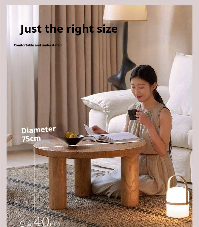 Elm Solid Wood Round Tea Table with Wind-Inspired Design