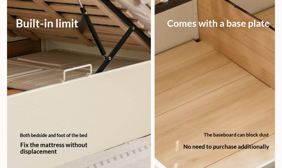 Rubberwood Solid Wood Platform Storage Bed with Gas Lift Base and Side Drawers