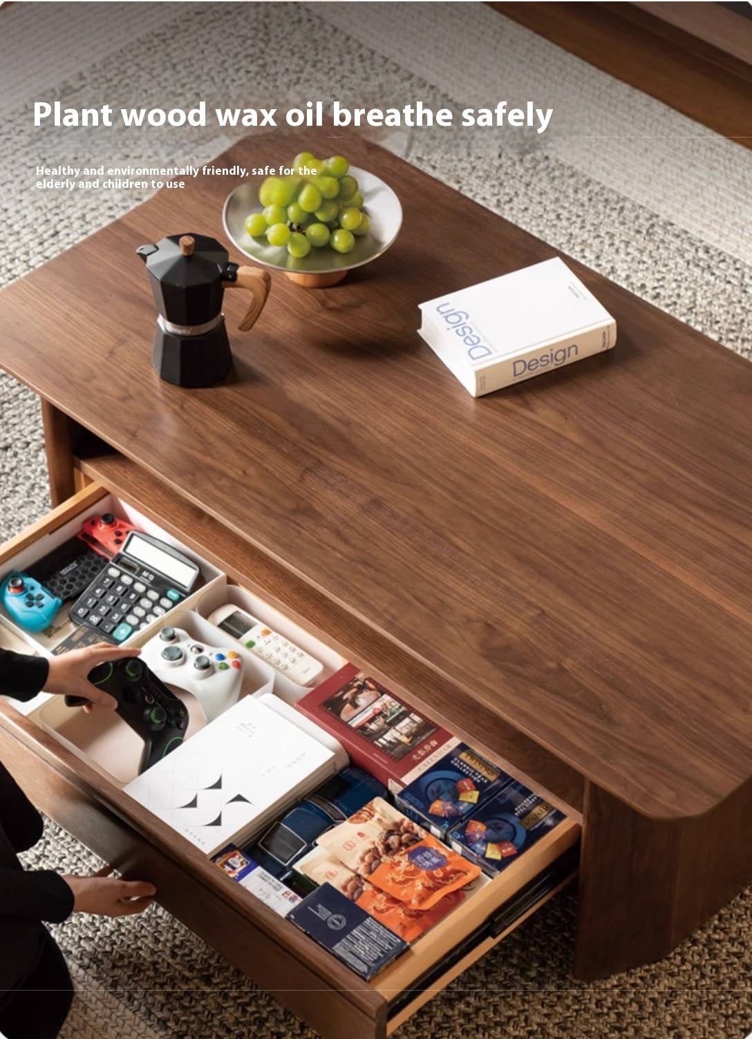 Black Walnut Solid Wood Rock Plate Coffee Table