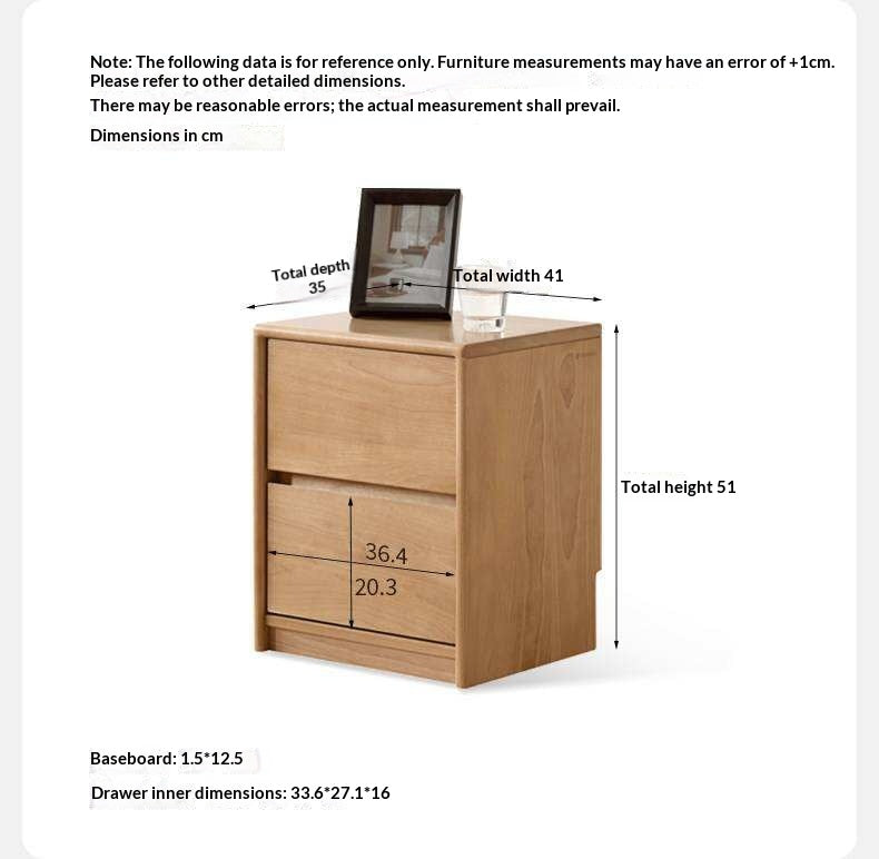 Birch Solid Wood Modern Minimalist Nightstand with Storage Cabinet