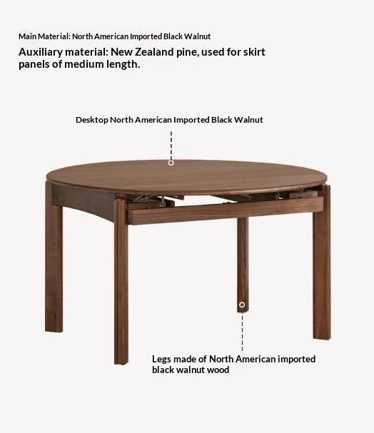 Black Walnut Solid Wood Retractable Round Dining Table