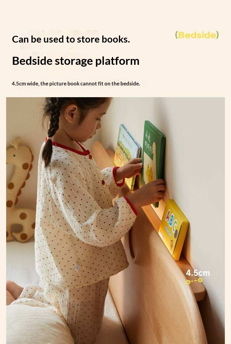 Beech Solid Wood Kids Floating Bed with Night Light and Optional Guardrails
