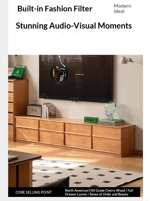 Сherry Solid Wood Modern Floor Storage Locker TV Cabinet.