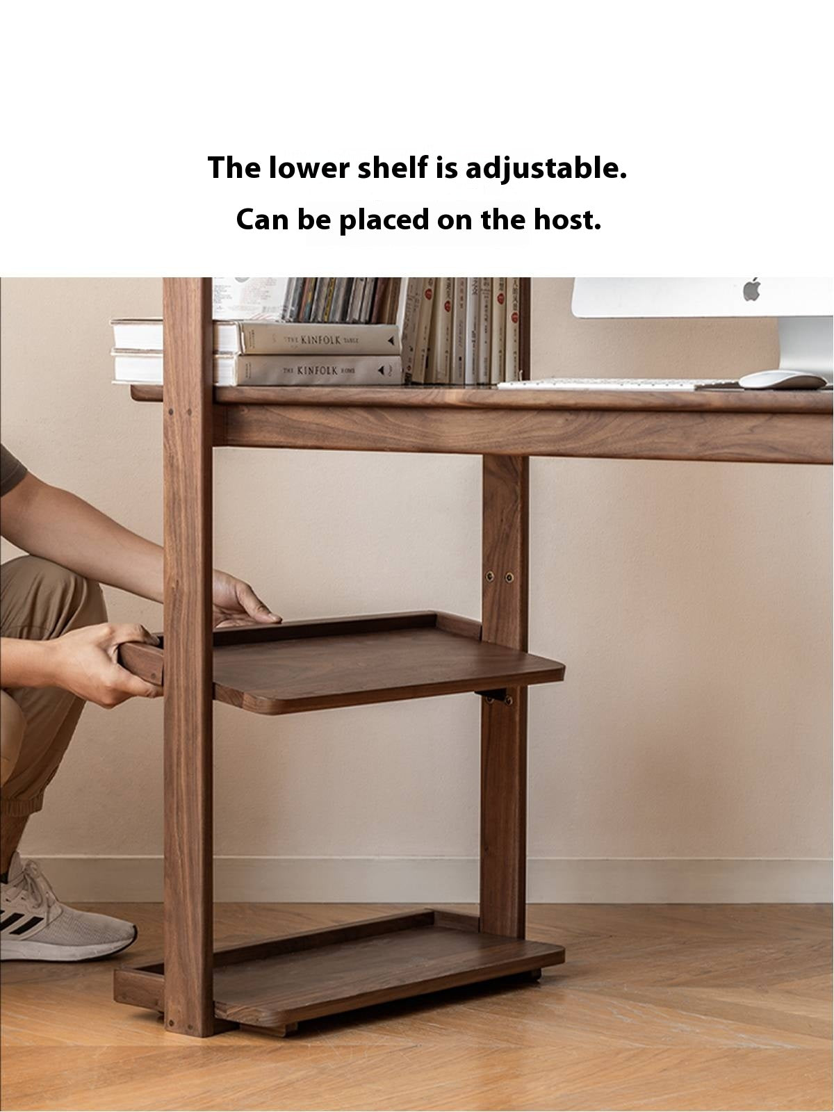 Black Walnut, Ash Solid Wood Desk Bookshelf Integrated