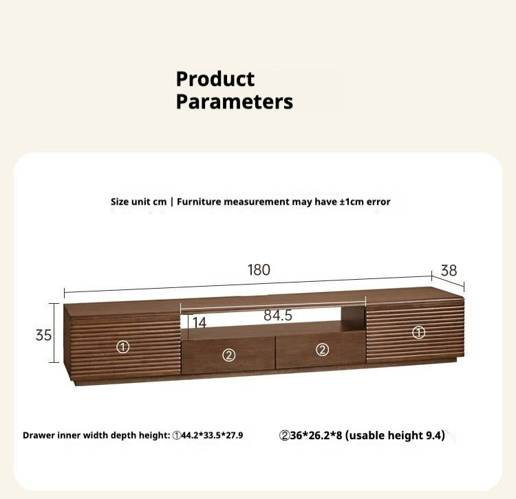 Solid RubberWood Fluted TV Media Console with Drawers and Open Shelf