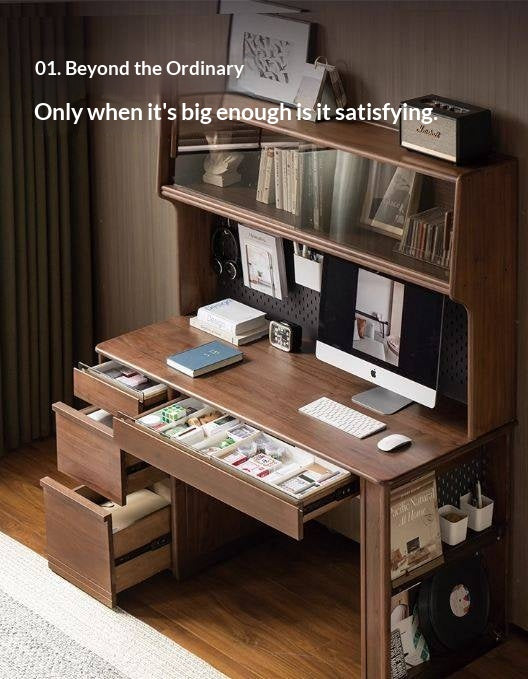 Black Walnut Solid Wood Combination Desk With Shelf