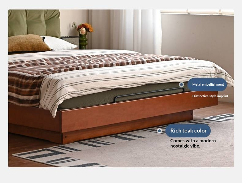 Poplar Solid Wood Box Bed — Upholstered Floating Bed with Bauhaus Style