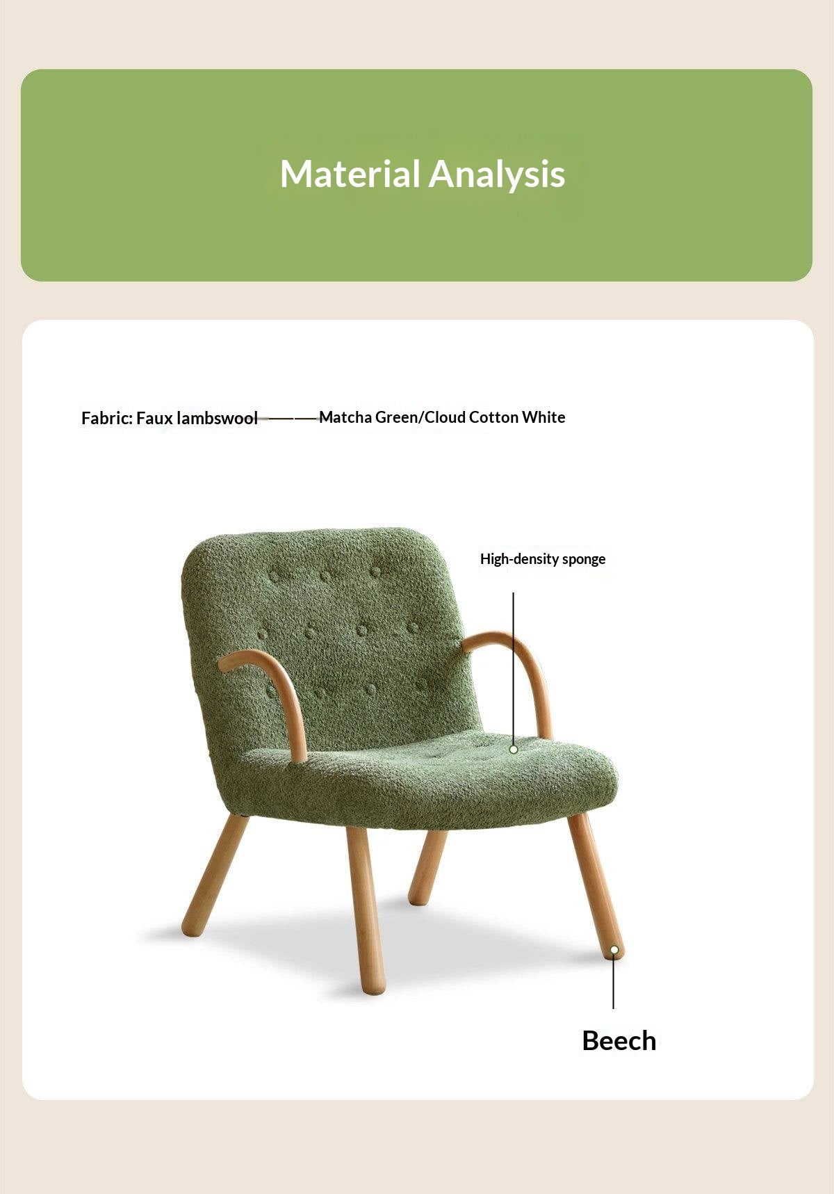 Beech Solid Wood Modern Soft Bouclé Accent Chair