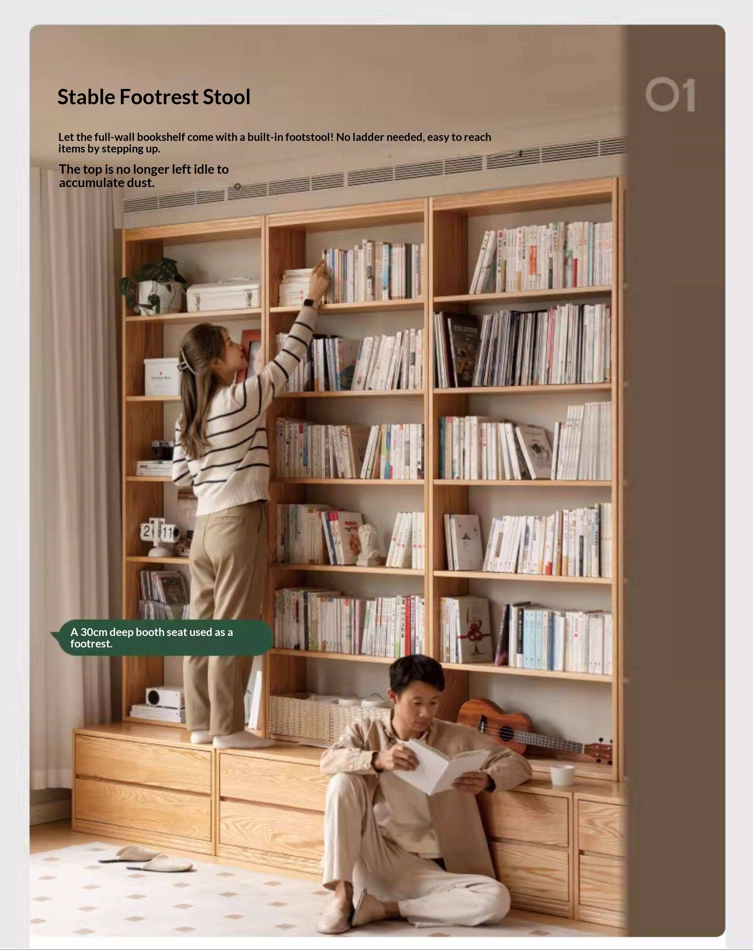 Oak, Ash Solid Wood Wall-To-Wall With Seat Combined Bookshelf