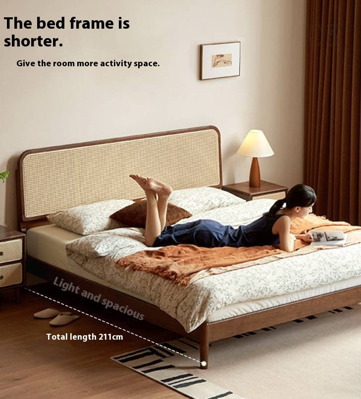 Oak Solid Wood Rattan Bed